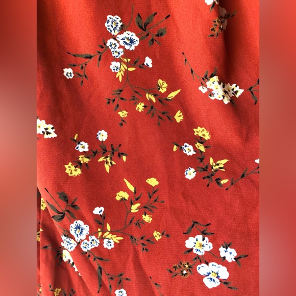 Trendy Js Rust Orange Cream Blue Floral Bow Tie Neck Ruffle Cap Slv Blouse Small - Picture 4 of 4